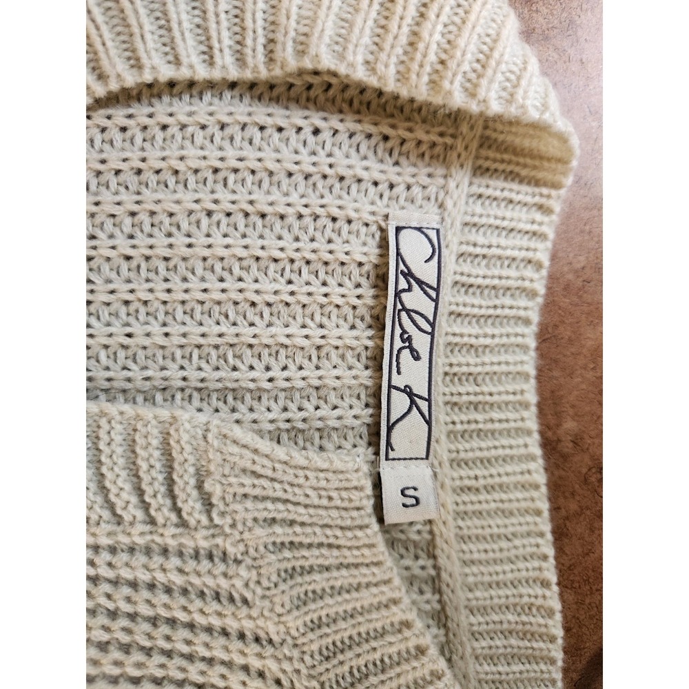 Boho Western Cardigan Beige Fringe Size Small Open Chunky Pockets - Picture 14 of 16